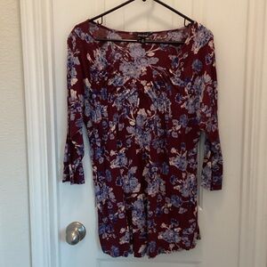 Lucky Brand burgundy and Blue Floral Blouse